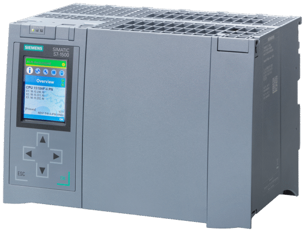 6ES7518-4JP00-0AB0 SIMATIC S7-1500H, CPU 1518HF-4 PN, central processing unit with 9 MB work memory for program and 60 MB for data, 1st interface: PROFINET RT with 2-port switch, 2nd interface: PROFINET, 3rd interface: PROFINET, 4th/5th interface: H-SYNC,