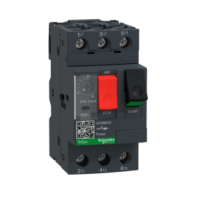 GV2ME03 Motor circuit breaker, TeSys Deca, 3P, 0.25 to 0.4A, thermal magnetic, screw clamp terminals, button control