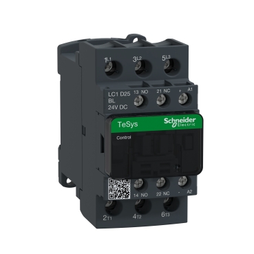 LC1D25BL Contactor, TeSys Deca, 3P(3 NO), AC-3/AC-3e, 0 to 440V, 25A, 24VDC low consumption coil