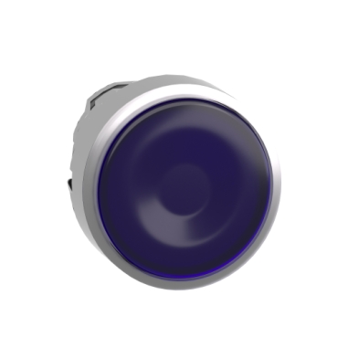 zb4bw363 Harmony XB4, Illuminated push button head, metal, flush, blue, Ø22, spring return, plain lens integral LED