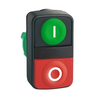 ZB5AL7341 Double-headed push button head, Harmony XB5, plastic, 22mm, 1 green flush marked I + 1 red projecting marked O