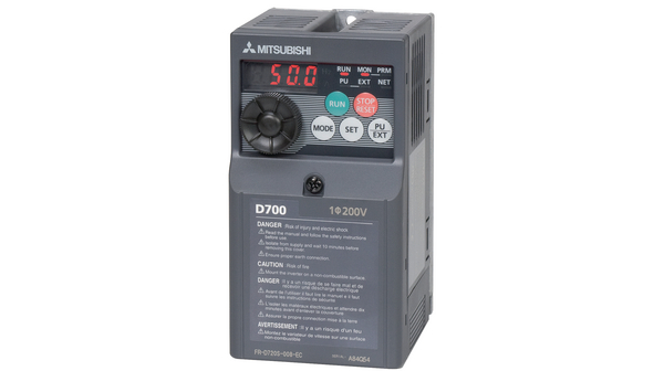 FR-D720S-025SC-EC Mitsubishi Sagedusmuundur 230 VAC, 0,4 kW, IP202,5 A, @ 40 °C max 150% ülekoormust 3 s2,5 A, @ 50 °C max 150% ülekoormust 3 s