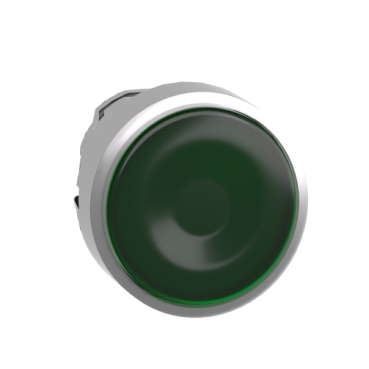 ZB4BW333 Head for illuminated push button, Harmony XB4, metal, green flush, 22mm, universal LED, spring return, plan lens
