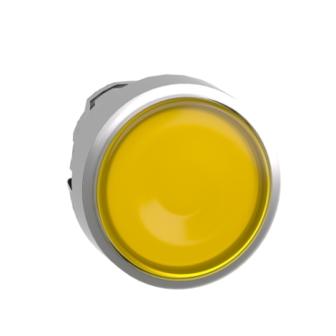 ZB4BW383 Harmony XB4, Illuminated push button head, metal, flush, yellow, Ø22, spring return, plain lens integral LED