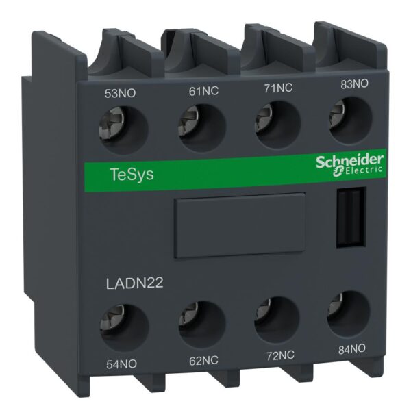 LADN22 Auxiliary contact block, TeSys Deca, 2NO+2NC, front mounting, screw clamp terminals