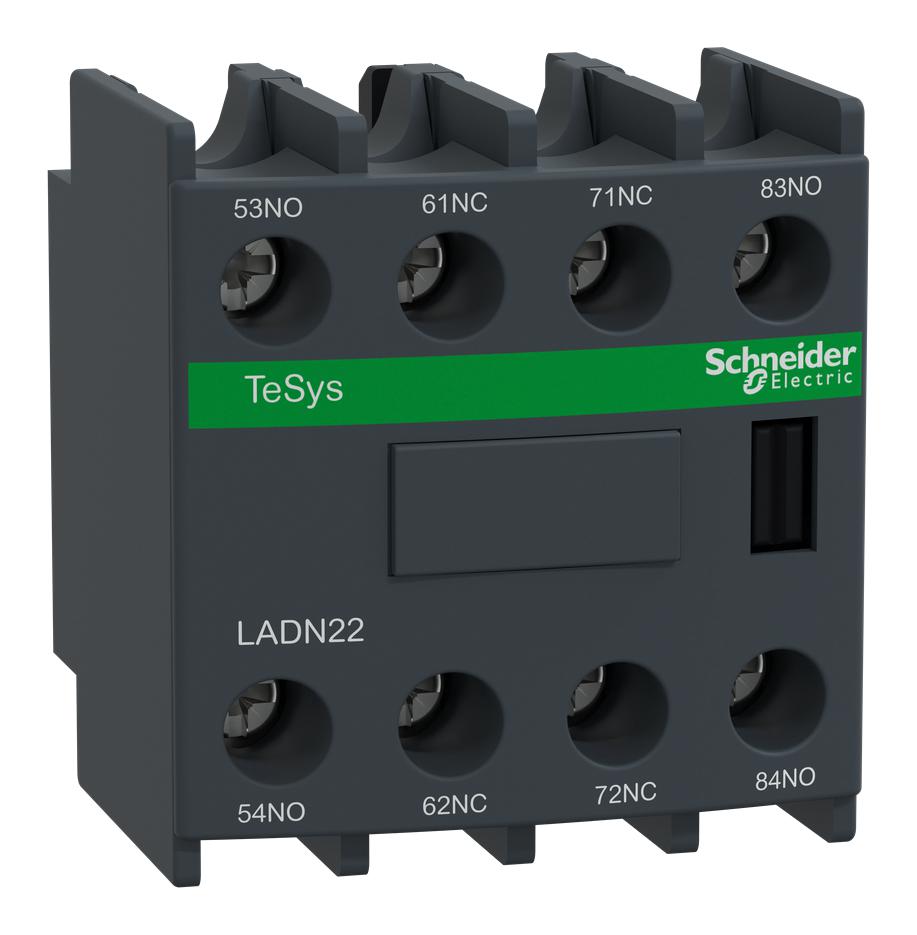 LADN22 Auxiliary contact block, TeSys Deca, 2NO+2NC, front mounting, screw clamp terminals