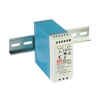 MDR-40-24 AC-DC Industrial DIN rail power supply; Output 24Vdc at 1.7A; plastic case