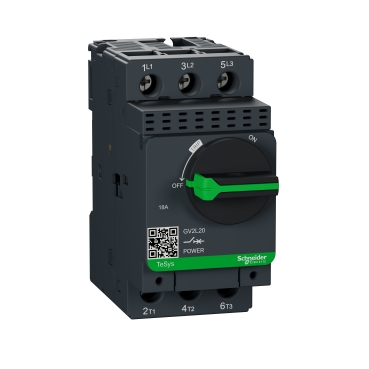 GV2L20 Motor circuit breaker, TeSys Deca, 3P, 18 A, magnetic, rotary handle, screw clamp terminals