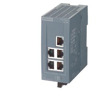 6GK5005-0BA00-1AB2 SCALANCE XB005 unmanaged Industrial Ethernet Switch for 10/100 Mbit/s; for setting up small star and line topologies; LED diagnostics, IP20, 24 V AC/DC power supply, with 5x 10/100 Mbit/s twisted pair ports with RJ45 sockets; manual ava