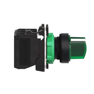 XB5AK123M5 Illuminated selector switch, plastic, green, Ø22, 2 positions, stay put, 230...240 V AC, 1 NO + 1 NC