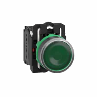 XB5AW33M5 Illuminated push button, Harmony XB5, plastic, green flush, 22mm, universal LED, plain lens, 1NO + 1NC, 230...240V AC