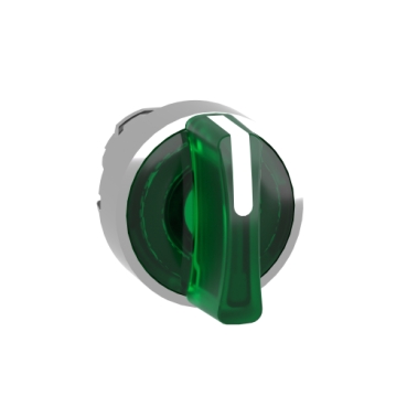ZB4BK1333 Head for illuminated selector switch, Harmony XB4, metal, green handle, 22mm, universal LED, 3 positions, stay put