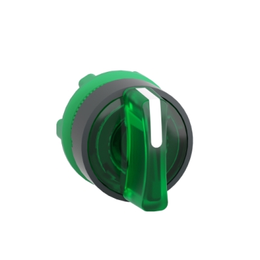 ZB5AK1333 Head for illuminated selector switch, Harmony XB5, grey plastic, green handle, 22mm, universal LED, 3 positions, stay put