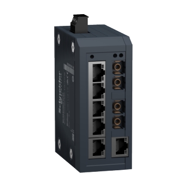 MCSESU083F2CS0 network switch, Modicon Networking, standard unmanaged, 6 ports for copper with 2 ports for singlemode fiber optic