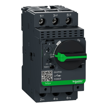 GV2P08 Motor circuit breaker, TeSys GV2, 3P, 2.5-4 A, thermal magnetic, screw clamp terminals