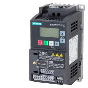 6SL3210-5BB13-7UV1 SINAMICS V20 200-240V 1AC -10/+10% 47-63Hz rated power 0.37 kW with 150% overload for 60 sec. unfiltered I/O: 4 DI, 2 DO,2 AI, 1 AQ fieldbus: USS/MODBUS RTU with built-in BOP protection: IP20/ UL open size: AA 68x142x108 (WxHxD)