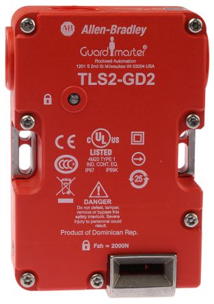 440G-T27127 Guardlock Switch, TLS-GD2, Power To Lock, 24V ACDC, 1 N.C. 1 N.O., 2 N.C. Safety, 1 N.O Aux, 2 N.C. Safety Contacts, Break Before Make, 1 N.O. Auxillary Contact, No Actuator, Guardlocking Switch, M20 Conduit, Plastic