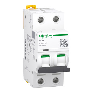 A9F74210 Miniature circuit breaker (MCB), Acti9 iC60N, 2P, 10A, C curve, 6000A (IEC/EN 60898-1), 10kA (IEC/EN 60947-2)