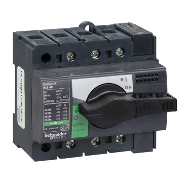 28900 switch disconnector, Compact INS40, 40A, standard version with black rotary handle, 3 poles