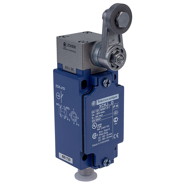 XCKJ10513D Limit switch, XC Standard, XCKJ, steel roller lever, 1NC+1 NO, snap action, M12