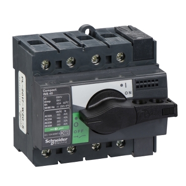 28901 switch disconnector, Compact INS40, 40A, standard version with black rotary handle, 4 poles