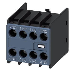 3RH2911-1FA22 auxiliary switch, on the front, 2 NO + 2 NC, .3/.4, .1/.2, .1/.2, .3/.4, current path: 1 NO, 1 NC, 1 NC, 1 NO, screw terminal, for contactors 3RT2 and contactor relays 3RH2