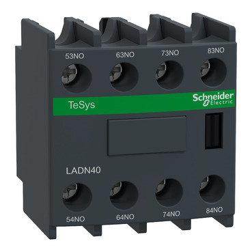 LADN40 Auxiliary contact block, TeSys Deca, 4NO, front mounting, screw clamp terminals