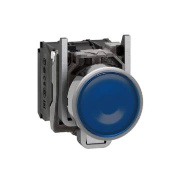 XB4BW36B5 Harmony XB4, Illuminated push button, metal, flush, blue, Ø22, spring return, 1 NO + 1 NC 24 V AC/DC
