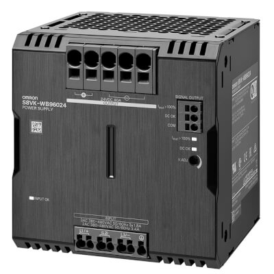 S8VK-WB96048 3-phase power supply, 400 VAC, 960 W, 48 VDC, 20 A, DIN rail mounting