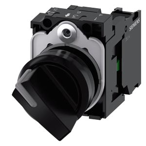 3SU1100-2BF10-1BA0 Selector switch, Illuminable 22 mm, round, plastic, black, knob, short 2 switch positions O-I, latching, 10:30h/13:30h, with holder, 1 NO, screw terminal