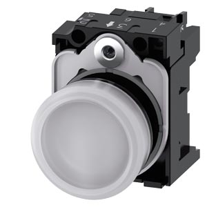 3SU1106-6AA60-1AA0 Indicator lights, 22 mm, round, plastic, white, lens, smooth, with holder, LED module, with integrated LED 230 V AC, screw terminal