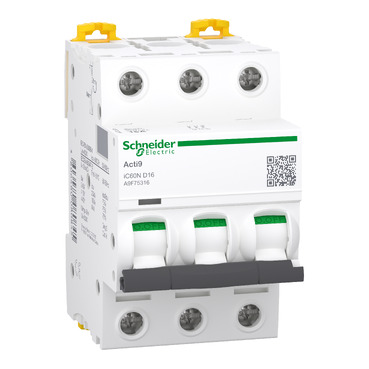A9F75316 Miniature circuit breaker (MCB), Acti9 iC60N, 3P, 16A, D curve