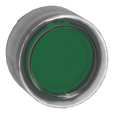 ZB4BW533 Head for illuminated push button, Harmony XB4, metal, green flush, 22mm, universal LED, spring return, clear boot