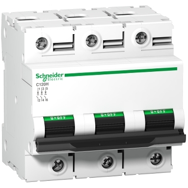 A9N18425 Miniature circuit-breaker, Acti9 C120H, 3P, 100 A, B curve, 15000 A (IEC 60898-1), 15 kA (IEC 60947-2)