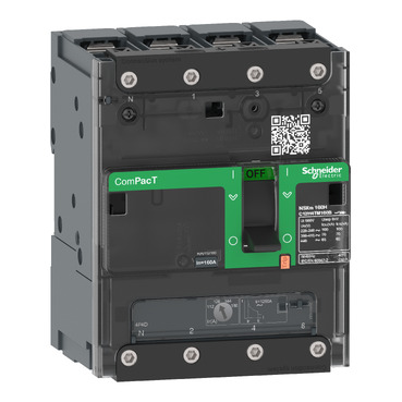 C12E6TM160B Circuit breaker, ComPacT NSXm 160E, 16kA/415VAC, 4 poles 3D (neutral not protected), TMD trip unit 160A, lugs/busbars