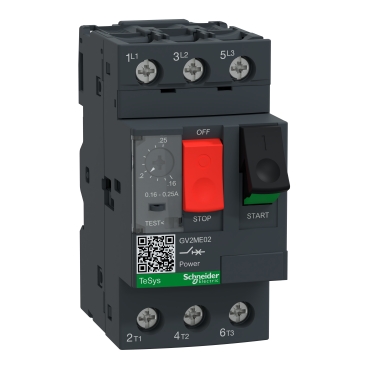 GV2ME02AP Motor circuit breaker, TeSys deca, 3P, 0.16-0.25 A, thermal magnetic, screw clamp terminals