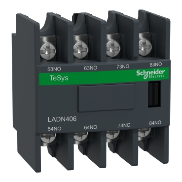 LADN406 Auxiliary contact block, TeSys Deca, 4NO, front mounting, lugs-ring terminals