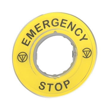 ZBY9320 Harmony XB4, Legend holder Ø60 for emergency stop, plastic, yellow, marked EMERGENCY STOP