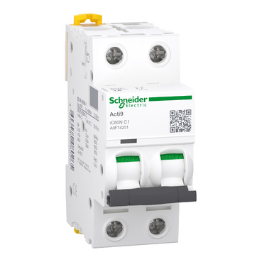 A9F74201 Miniature circuit breaker (MCB), Acti9 iC60N, 2P, 1A, C curve, 6000A