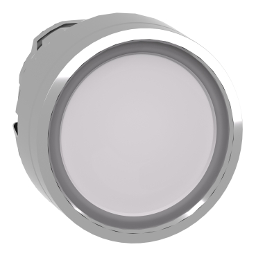ZB4BA18 Harmony XB4, Illuminated push button head, metal, flush, white, Ø22, spring return, integral LED, for insertion legend, unmarked