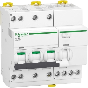 A9DE7716 residual current breaker with overcurrent protection (RCBO), Acti9 iCV40, 3P+N, 16 A, C Curve, 6000 A, 300 mA, AC type