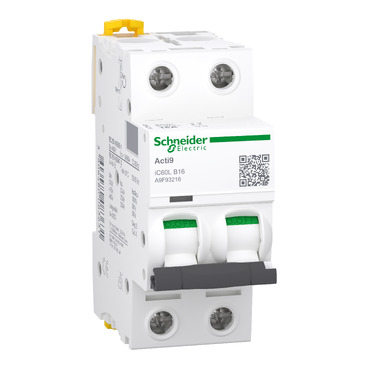 A9F93216 Miniature circuit-breaker, Acti9 iC60L, 2P, 16 A, B curve, 15000 A (IEC 60898-1), 25 kA (IEC 60947-2)