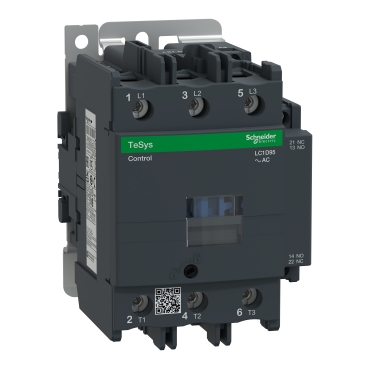 LC1D95B7 IEC contactor, TeSys Deca, nonreversing, 95A, 60HP at 480VAC, 3 phase, 3 pole, 3 NO, 24VAC 50/60Hz coil, open styl Schneider Electric