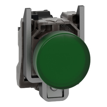 XB4BVB3 Pilot light, Harmony XB4,metal, green, 22mm, universal LED, plain lens, 24V AC DC