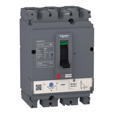 LV525303 circuit breaker EasyPact CVS250B, 25 kA at 415 VAC, 250 A rating thermal magnetic TM-D trip unit, 3P 3d Schneider Electric