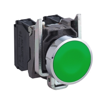 XB4BA35 Harmony XB4, Push button, metal, flush, green, Ø22, spring return, unmarked, 1 NO + 1 NC