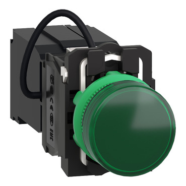 XB5AV5B3 Pilot light, Harmony XB5, green, plastic, 22mm, universal LED, plain lens, 400V
