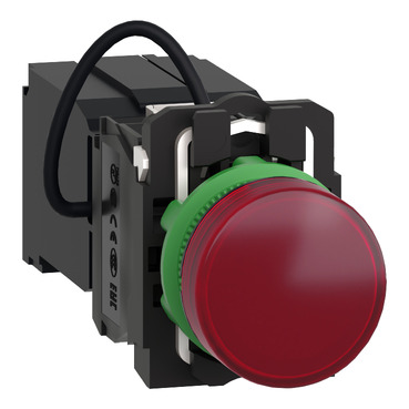 XB5AV5B4 Pilot light, Harmony XB5, red, plastic, 22mm, universal LED, plain lens, 400V