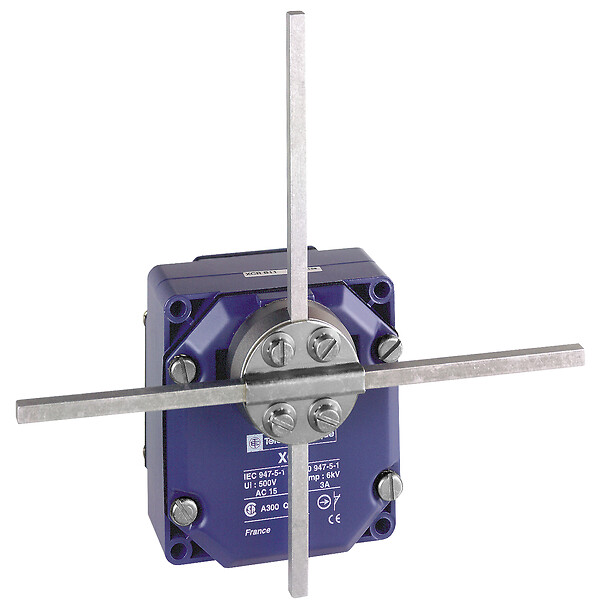 XCRE58 Limit switch, Limit switches XC Standard, XCR, metal stay put crossed rods lever square rod 6 mm, 2X(1NC+NO)
