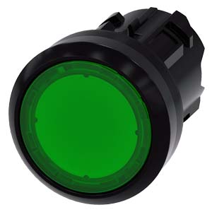 3SU1001-0AB40-0AA0 Illuminated pushbutton, 22 mm, round, plastic, green, pushbutton, flat momentary contact